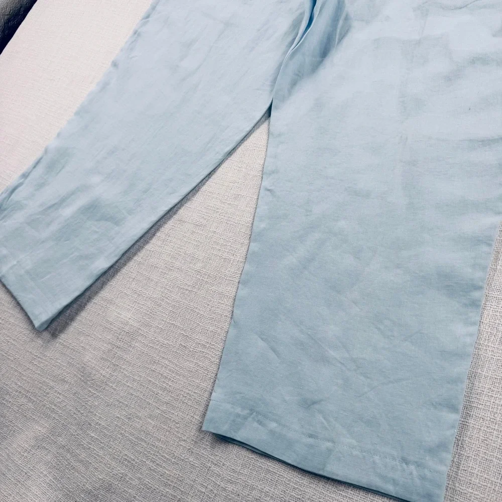 Caribbean Mens Light Blue 100% Linen Drawstring Straight Leg Pants 40x32